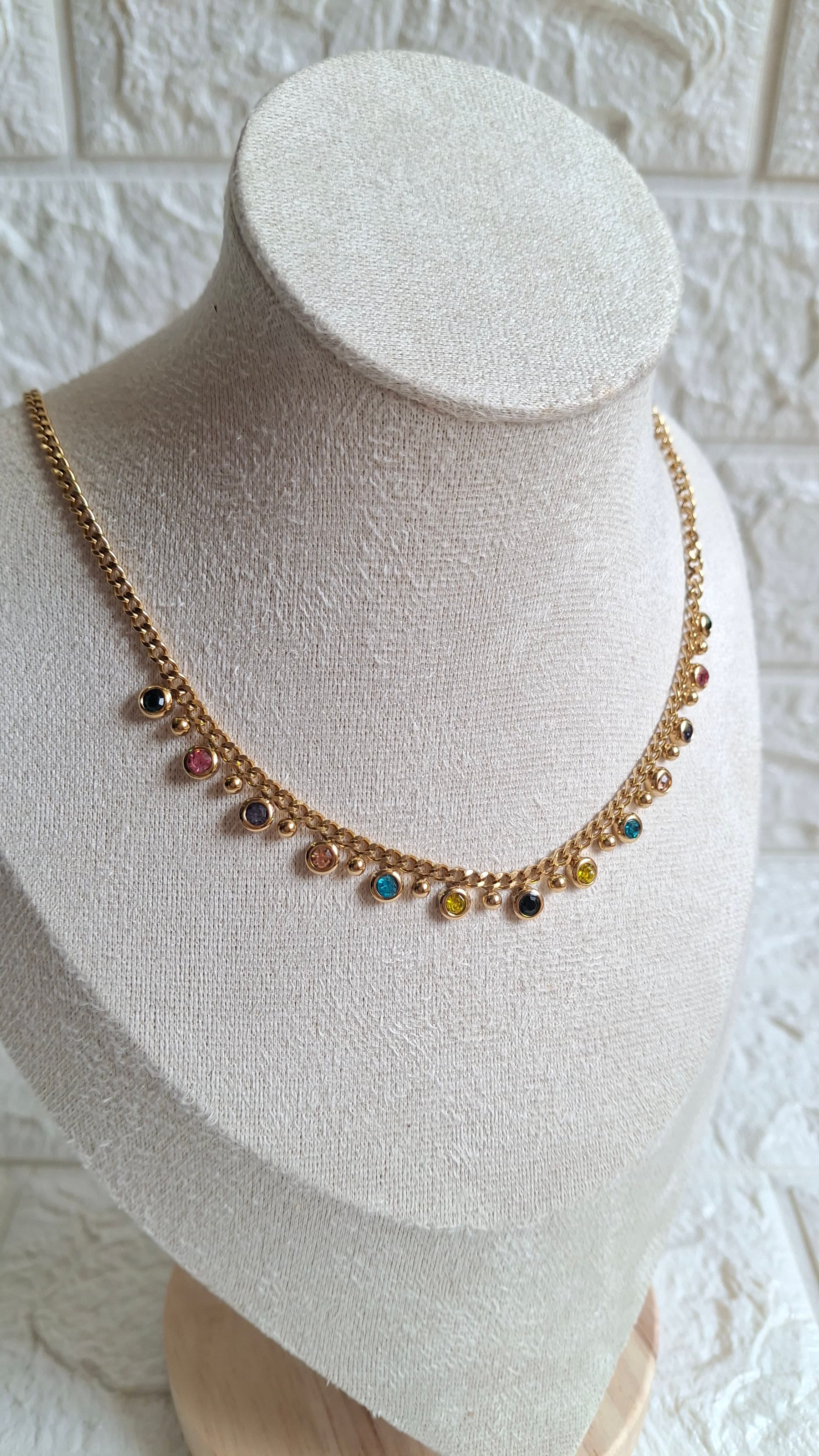 Multicolor Crystal Charm Drop Necklace