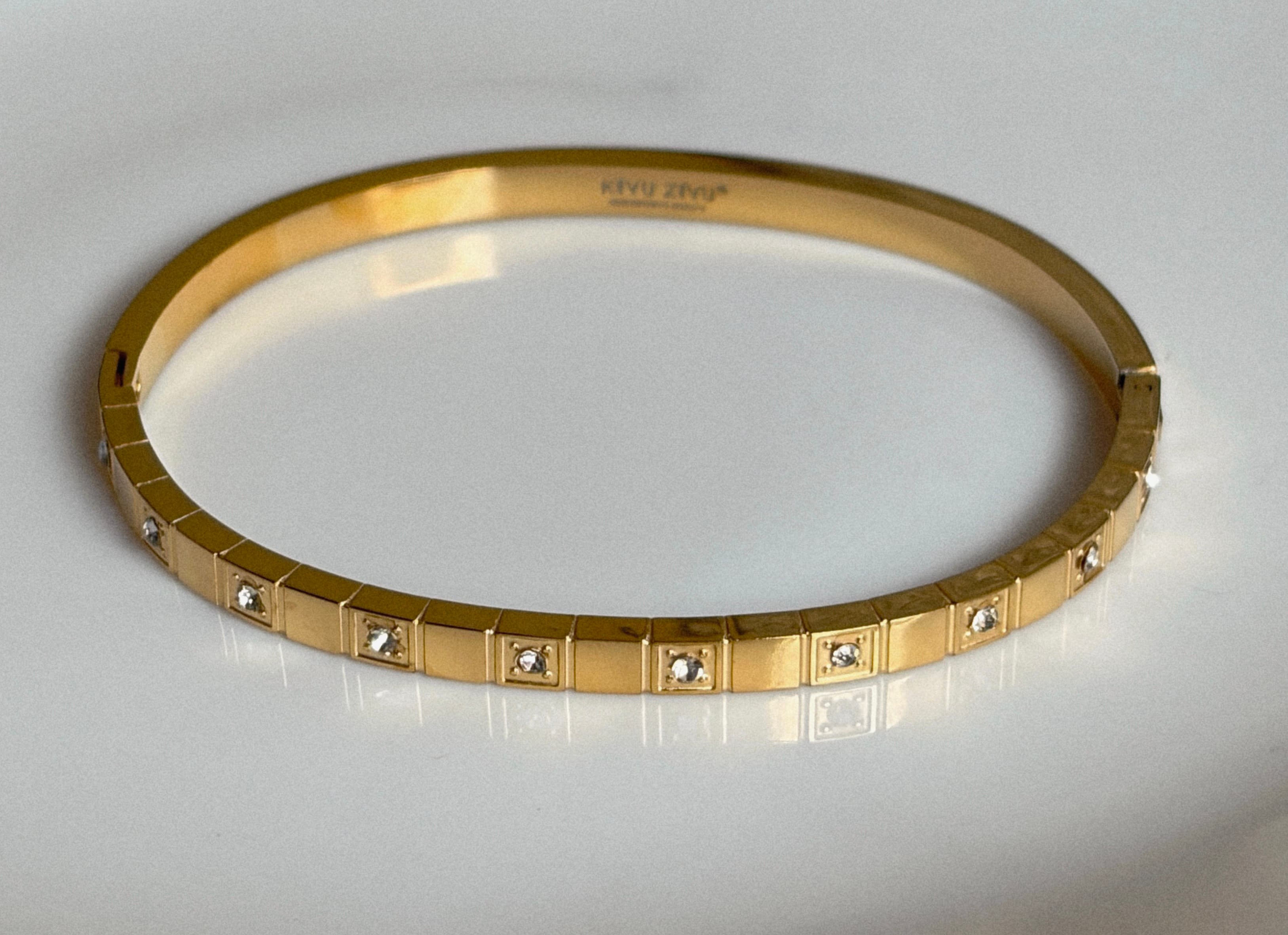 Square Link Studded Gold-Toned Bracelet 