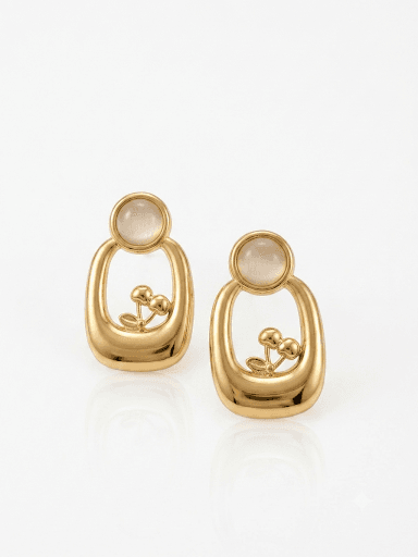 White Stone Drop Earrings with Cherry