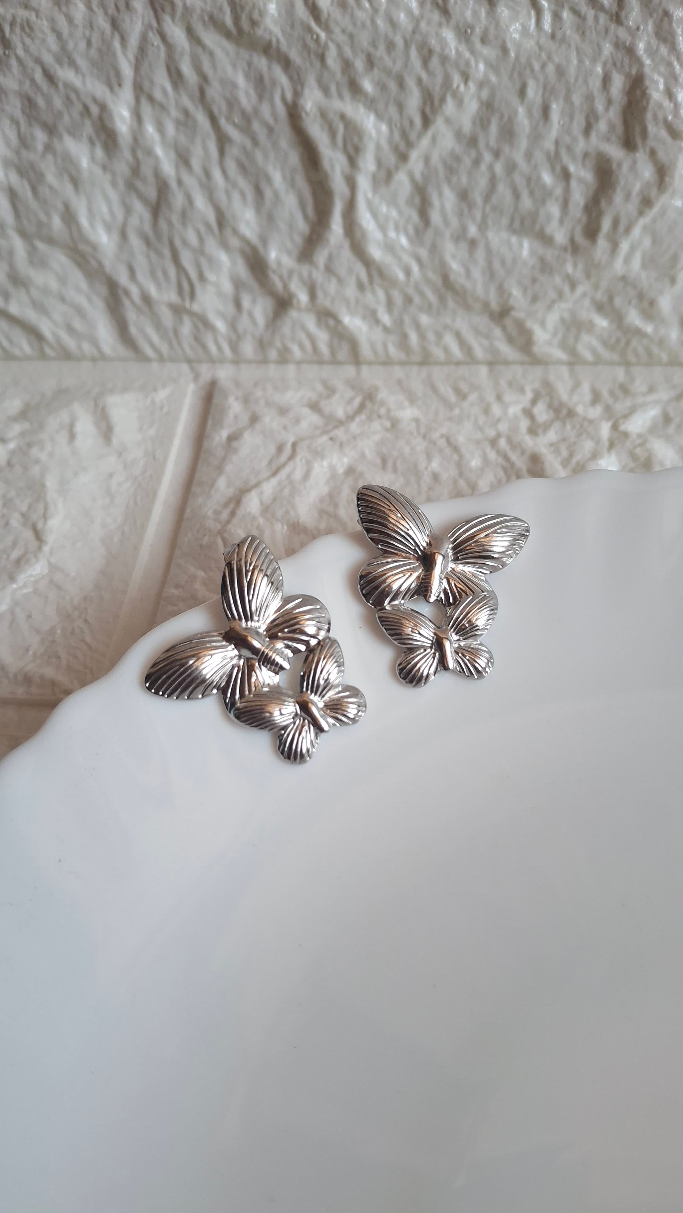 Silver Dual Butterfly Earring