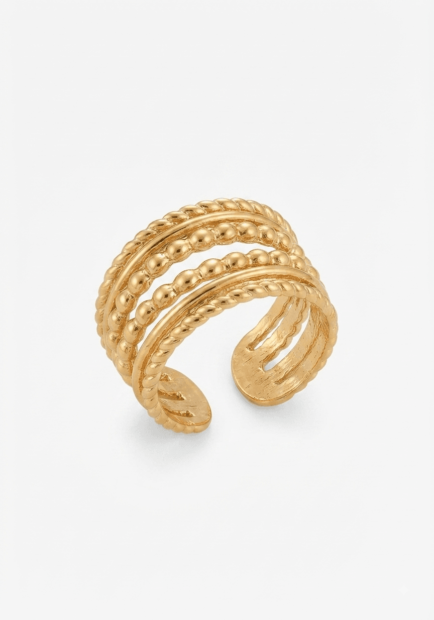 Layered Twist and Dot Adjustable Ring 