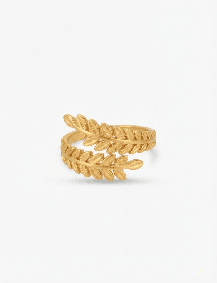 Foliage Leaf Open Cuff Adjustable Ring