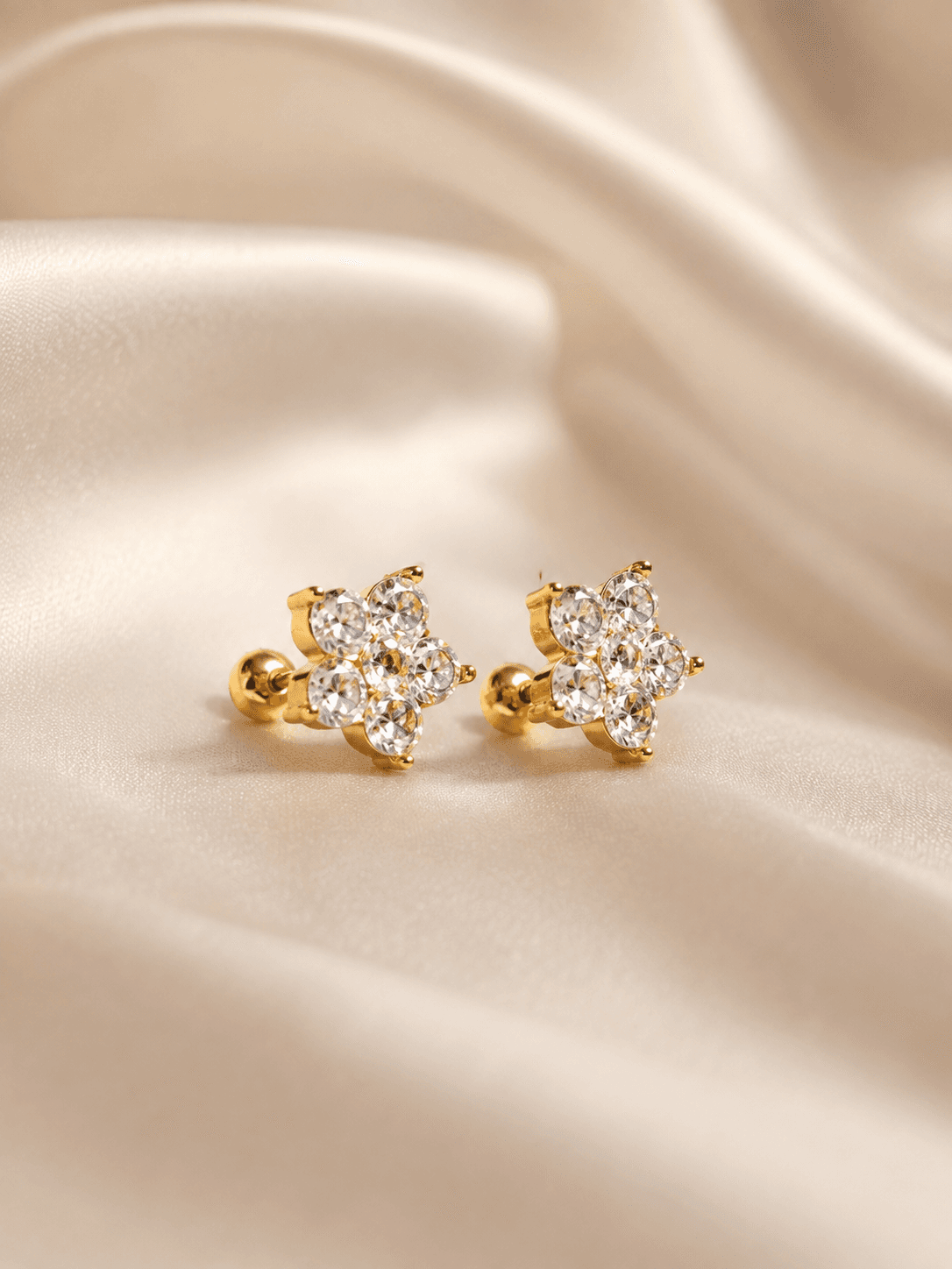 Cubic Zirconia Flower Ball Back Studs